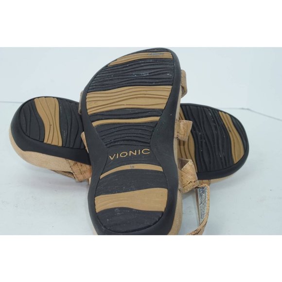Vionic Amber - Women's Adjustable Slide Sandal - Orthaheel Gold Cork size 6 - Picture 3 of 5